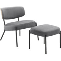 JerryChaise longue avec tabouret en velours anthracite