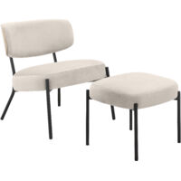 JerryChaise longue avec tabouret en velours crème