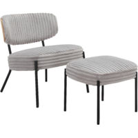 JerryChaise longue avec tabouret en tissu gris clair