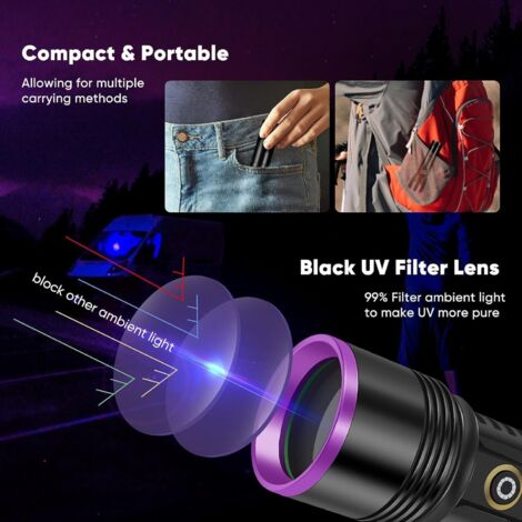 Fafeicy UV-Taschenlampe 365 Nm, 3W - Wiederaufladbar, Klein & Handlich Für Hundeurin Etc.