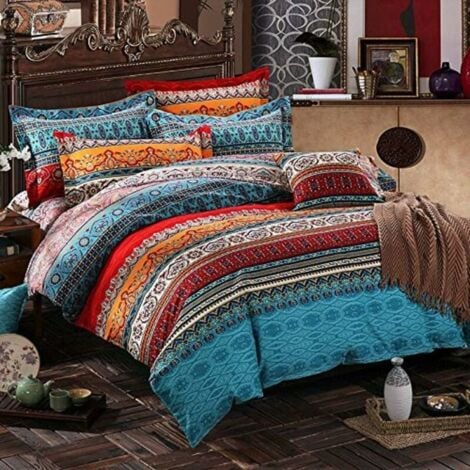Duvet Cover 220x240cm 2 Pillowcases 4874cm 2 Person Teen Girl Adult Colorful Blue Bohemian Boho Old Bedding Set Bed Linen