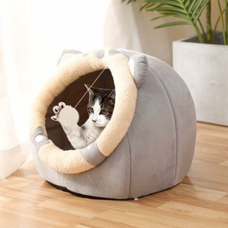 Cat Cave Soft Cat Bed for Cats Kittens Dogs Rabbits Cat Sleeping Place Soft Cat Bed for Indoor Pink Grey Brown (Cat Grey, M 37x39x30cm)