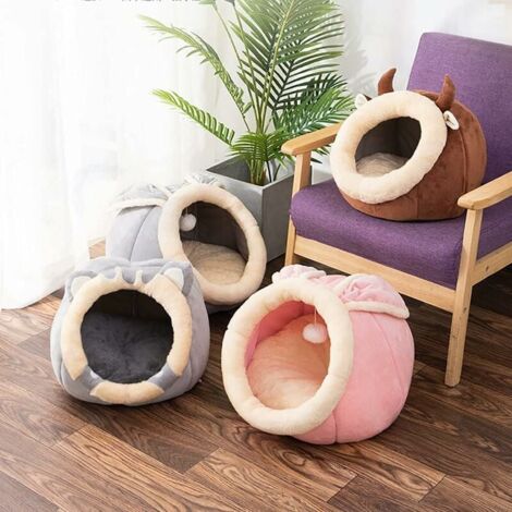 Cat Cave Soft Cat Bed for Cats Kittens Dogs Rabbits Cat Sleeping Place Soft Cat Bed for Indoor Pink Grey Brown (Cat Grey, M 37x39x30cm)