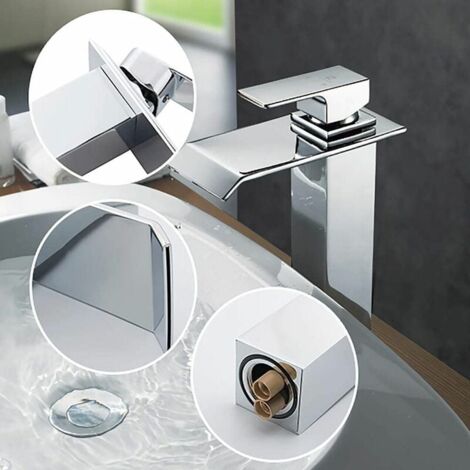 Bathroom Faucet Waterfall Faucet Tall Basin Faucet Brass Sink Faucet Single Lever Bathroom Mixer Tap, Chrome