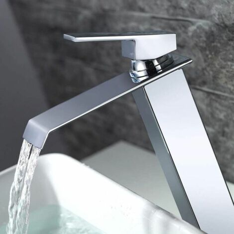 Bathroom Faucet Waterfall Faucet Tall Basin Faucet Brass Sink Faucet Single Lever Bathroom Mixer Tap, Chrome
