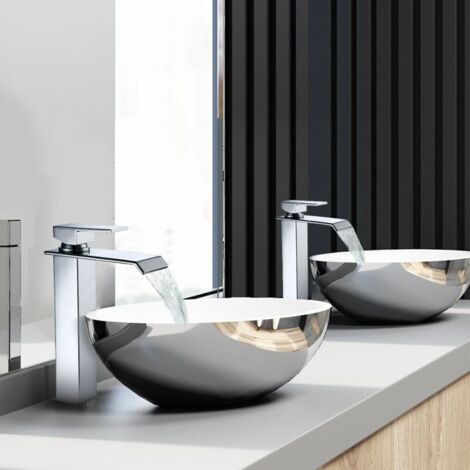 Bathroom Faucet Waterfall Faucet Tall Basin Faucet Brass Sink Faucet Single Lever Bathroom Mixer Tap, Chrome