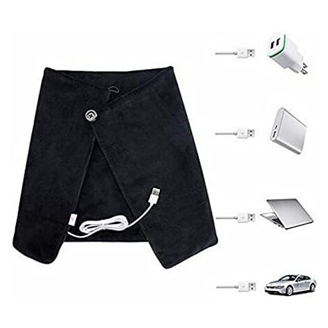 Electric Heating Shawl Heated Blanket Breathable USB Heated Shawl Unisex for Pain Relief Shoulder Knees Stomach Black
