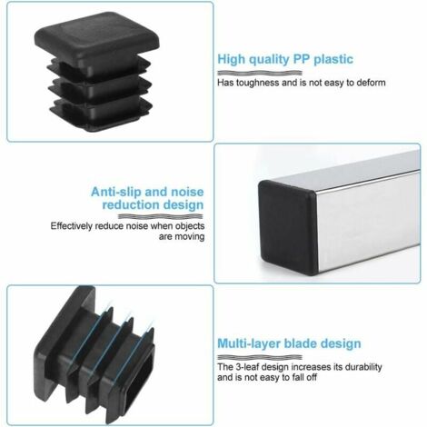 Tigrezy 20pcs Square Tube Caps 20 20mm Square Tube End Cap Black Plastic Square Tube Plugs Square Fin End Cap Solid Chair End Cap Chair Tube End Cap Table Leg for Chair