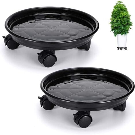 Tigrezy Set of 2 Plant Caddy,Round Flower Pot Potted Plant Stand on Wheels,Heavy Duty Rack on Wheels Dolly Trolley Saucer