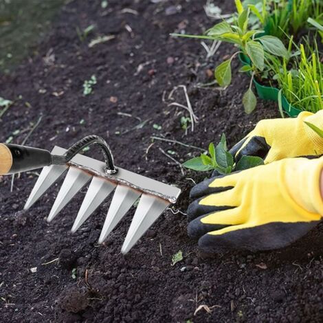 Tigrezy Garden Rake - Traditional Carbon Steel Rake, Toothed Rake, for Weeding/Detangling/Sowing 5 Steel Tines (without stick)