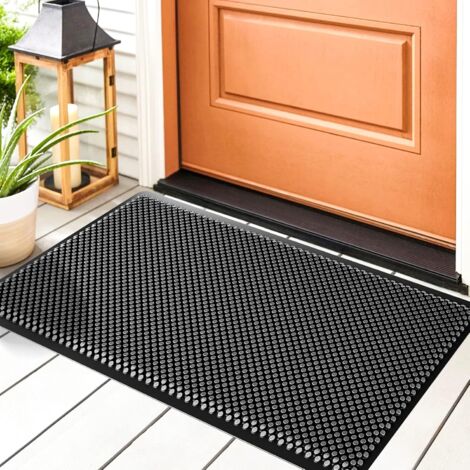 Outdoor Doormat, Silicone Indoor and Outdoor Door Mat, Non-Slip Washable Entrance Mat, Outdoor Rug for Entrance, Bedroom, Kitchen, Hallway, 43 x 76 cm, Black