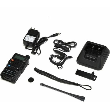 Tigrezy BAOFENG UV-5R Walkie Talkie FM Transceiver Two Channel Radio Dual Display 400-520mHZ 5W Rechargeable Two Channel Ham Radio Handheld Radio with Earpiece, Black, EU Plug