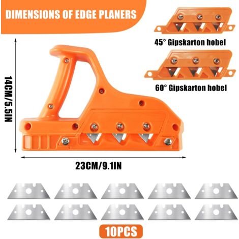 placo Planer, placo Cutter, Plasterboard Planer Tool, placo Planer, 45° and 60° Edge Trimmer, Hand Planer Cutting Tool for Plasterboard, with 10 Replacement Blades