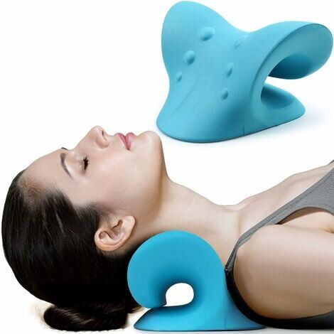 Neck and Shoulder Relaxer, Cervical Traction Device for TMJ Pain Relief and  Cervical Spine Alignment, Chiropractic Pillow, Neck Stretcher (Blue)