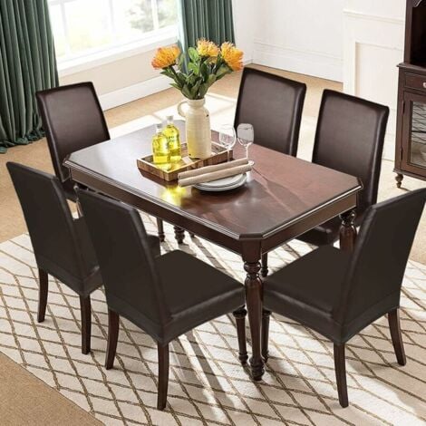 Set of 4 Waterproof Solid Faux Leather Chair Covers for Dining Room, Faux Leather (Polyurethane), Brown, 4-Piece