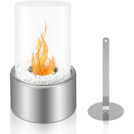 Tigrezy-Tabletop Ethanol Fireplace, 16.5 x 16.5 x 27.5 cm, White