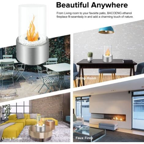 Tigrezy-Tabletop Ethanol Fireplace, 16.5 x 16.5 x 27.5 cm, White