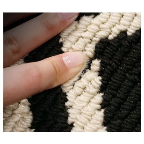 Indoor Doormat Front Door Mat, 50cm x 80cm Silky Checkered Non-Slip Entrance Rug, Black