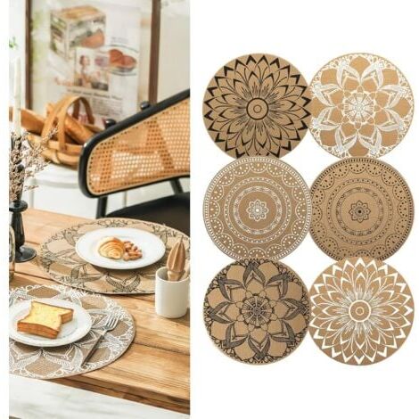 Bohemian Print Round Placemats PVC Braided Placemats Set of 6 Washable Heat Resistant Non Slip Table Mats for Kitchen Restaurant Dining Table Mix