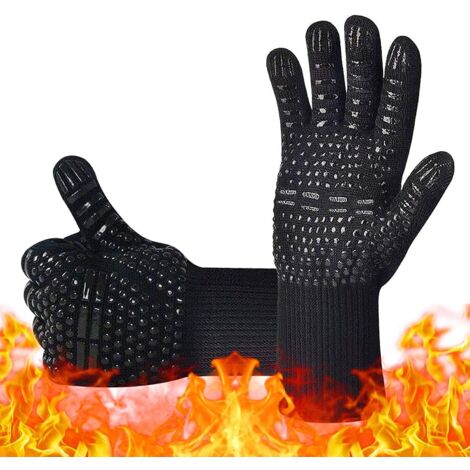 BBQ Gloves, 1472°F Extreme Heat Resistant Oven Gloves, Non-Slip Silicone Hot Kitchen Gloves for BBQ, Cooking, Baking (Black, 1 Pair)