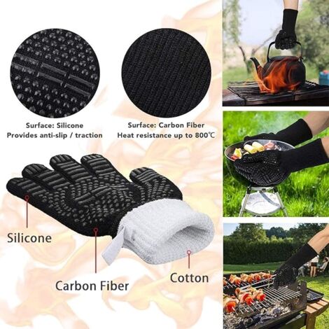 BBQ Gloves, 1472°F Extreme Heat Resistant Oven Gloves, Non-Slip Silicone Hot Kitchen Gloves for BBQ, Cooking, Baking (Black, 1 Pair)