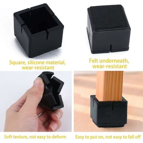 12pcs Square Chair Leg Protectors 49-55mm PVC Table And Square Caps With Black Square Chair Leg Protectors Cisea