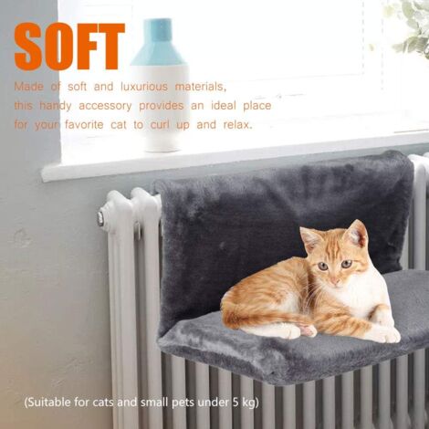 Tigrezy Cat Radiator Bed 46 x 30 x 25 cm Warm Soft Plush Radiator Hanging Bed Removable Washable Cat Hammock for Pet Heating Cat Kitten (Grey)
