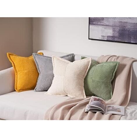 45x45 Beige Corduroy Cushion Cover with Crisscross Stripes Decorative Sofa Cushion Cover for Garden Living Room Children's Bedroom, Aesthetic Bohemian, Set of 2