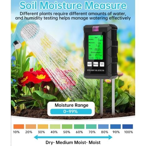 Soil Moisture Tester, 6 in 1 Soil Meter, Detect Temperature, PH, Ambient Humidity, Nutrients, Sunlight, Suitable for Gardening and Potted Plants
