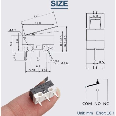 12-Pack Micro Limit Switch With Short Hinge Lever, Momentary Snap-in