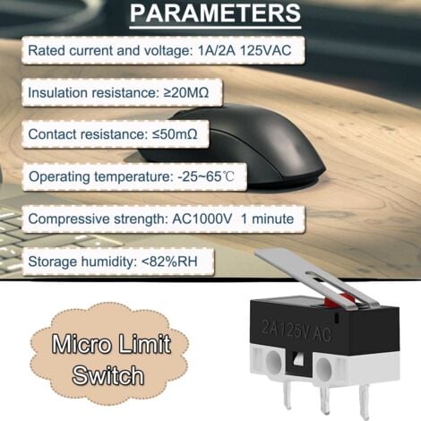 12-Pack Micro Limit Switch With Short Hinge Lever, Momentary Snap-in