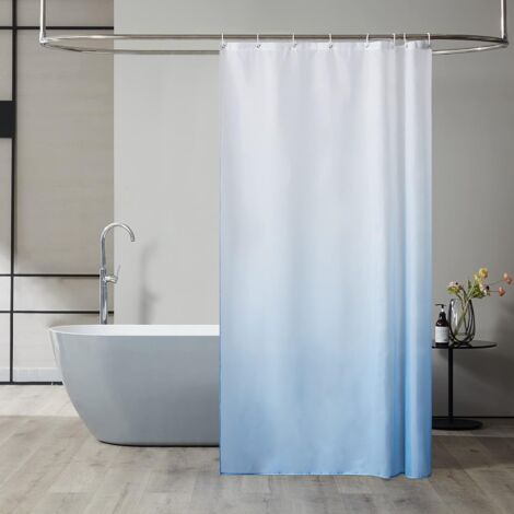 Small Corner Bathtub Shower Curtain Waterproof Chic Light Blue Gradient 120 x 200 cm Long Mildew Resistant Polyester Fabric Bath Curtains Weighted Machine Washable with 8 Hooks