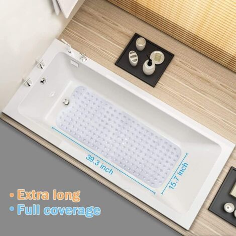 Bathtub Mat, Non-Slip, Mildew Resistant, Extra Long, Antibacterial, BPA Free, Latex Phthalate Free, Machine Washable, Ideal for Kids, 39" x 16", Clear