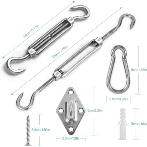Awning Attachment Set, Heavy Duty Sun Shade Sail Stainless Steel Hardware Kit for Garden Triangle and Square, Rectangle, Fixing Accessories