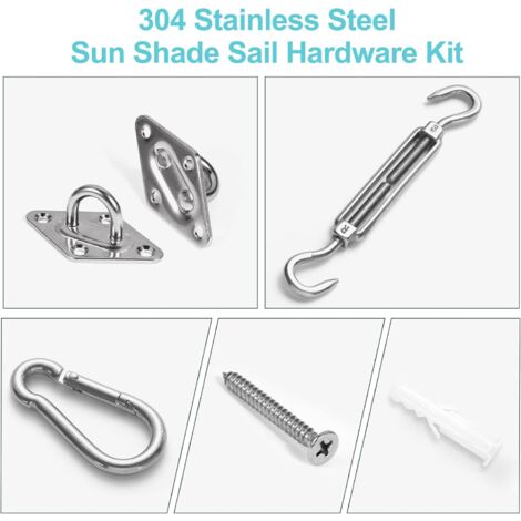Awning Attachment Set, Heavy Duty Sun Shade Sail Stainless Steel Hardware Kit for Garden Triangle and Square, Rectangle, Fixing Accessories