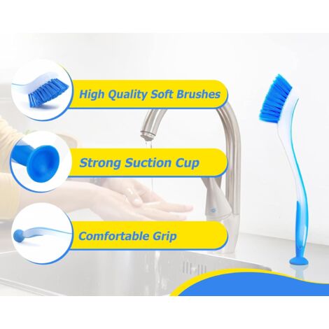 Plastic Long Handled Scrubbing Suction Cup, Durable Bristles,Dish Washing Brush.Washing Up Kitchen Brush, Assorted Colour, 3.5 X 23.5 X 3 cm-Pack of 3