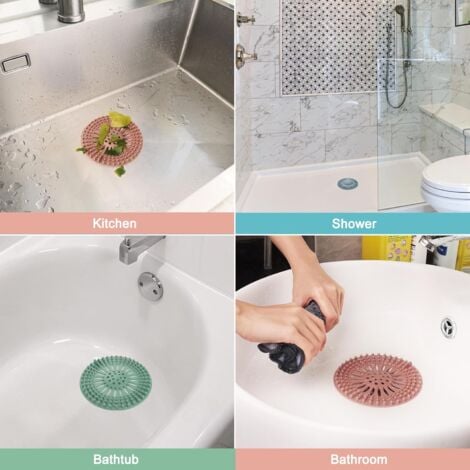 Drain Strainers, Hair Catcher Shower Drain Covers Protector, Flexible TPR Material, Multiple Colors for Bathroom Tub Shower and Sink,5 Pack