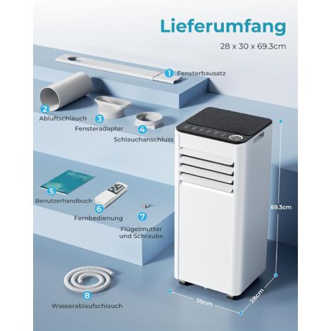 EUHOMY Mobile Klimaanlage 9000 BTU mit Abluftschlauch  4-in-1 Mobiles Klimagerät  Leiser Betrieb 48 dB  Digitaldisplay + Fernbedienung  Fenster-Installationsset  24h-Timer  Für Räume bis 25 m² [Energi