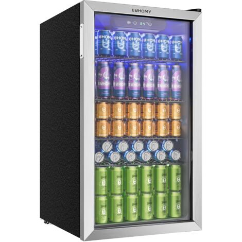 EUHOMY 90L Getränkekühlschrank,mit Glastür für 126 Dosen, für Limonade, Bier oder Wein, für Zuhause/Bar/Büro