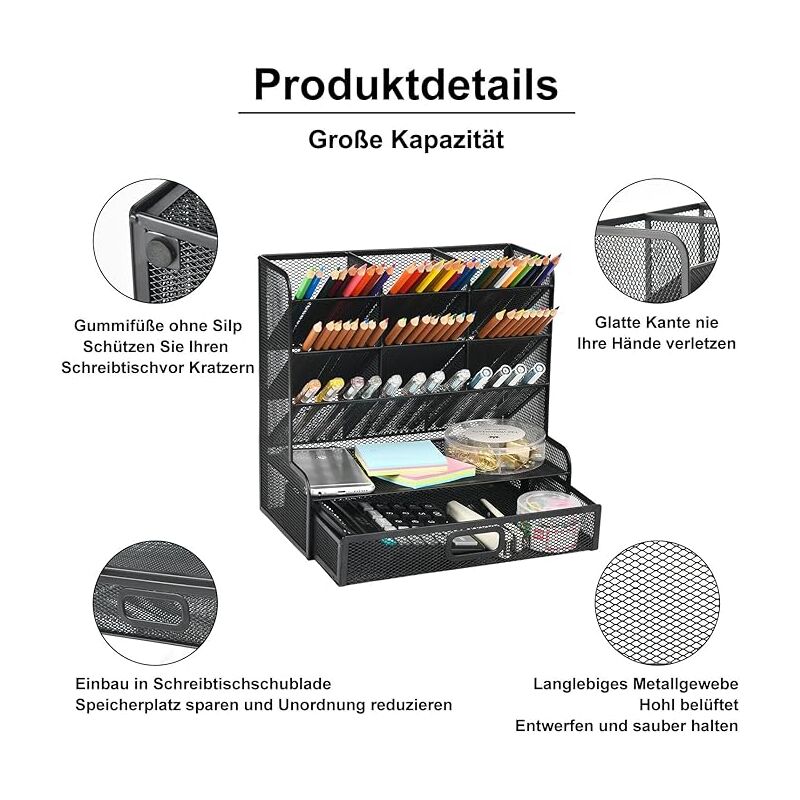Solinxe Schreibtisch Organizer Metall - Stiftehalter Mit Schublade Für Büro Und Homeoffice