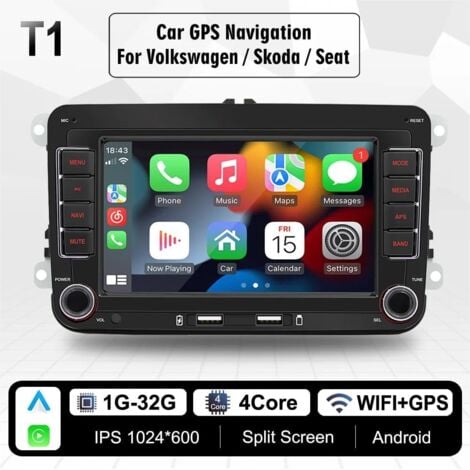 Android 13 Autoradio mit Carplay für VW Golf 5 6 Polo Skoda Caddy T5 Passat, 2-Din-Radio mit 7-Zoll-Bildschirm-Navigationssystem, mit Bluetooth/USB/FM/RDS, unterstützt Mirror Link (1+32G)