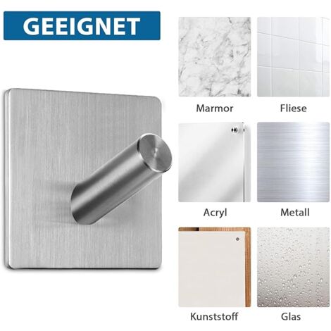 Mandouer Handtuchhalter Ohne Bohren - 2 Stück, Silber, Extra Starke Klebehaken Aus Edelstahl Für Bad & Küche