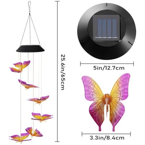 LED-Solar-Windspiel, Schmetterling, wasserdicht, Outdoor-Windspiel, Hängelampe für Garten, Hofdekoration