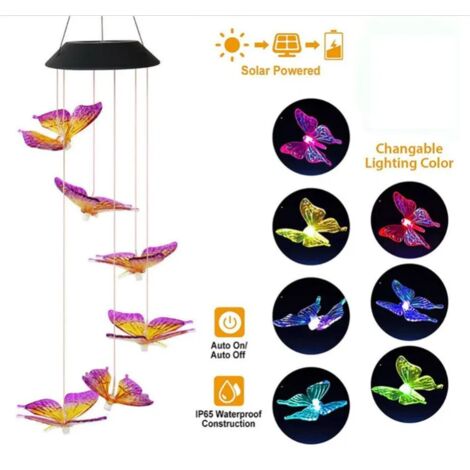 LED-Solar-Windspiel, Schmetterling, wasserdicht, Outdoor-Windspiel, Hängelampe für Garten, Hofdekoration