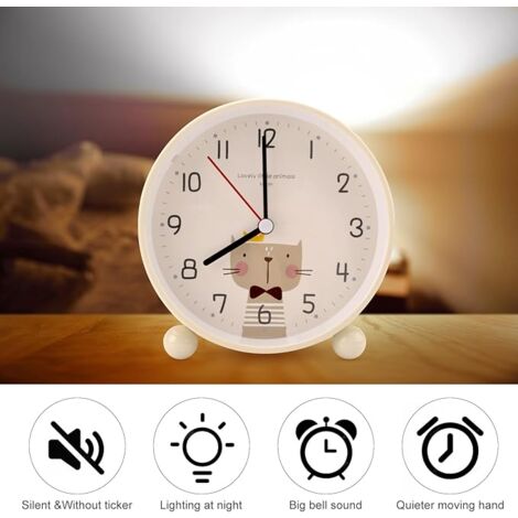 Kinderwecker Mit Nachtlicht - Analoger Lernwecker Ohne Ticken Rosa