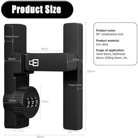 Leuchtend Türriegel 90 Grad Mit Passwortsperre - Diebstahlschutz Für Türen Und Fenster