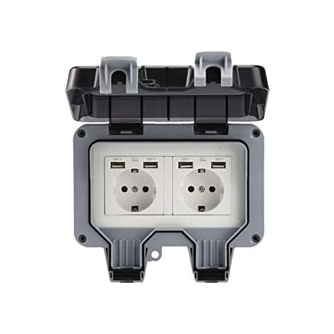Doppelte Steckdose IP44 – Wasserdicht, Oberflächenmontage, 250V/10A, Grau/weiß