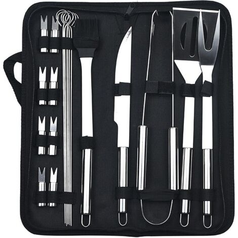 20-teiliges Grill-Werkzeug-Set Im Koffer – Edelstahl, Mit Zange, Spachtel, Spießen, Bürste & Mehr