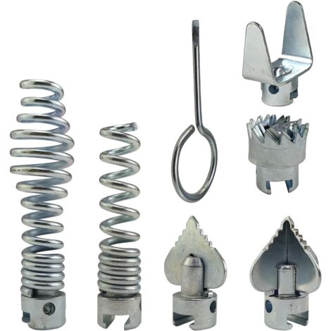 Abflussschnecke S – 7-teiliger Schneidkopf-Satz Aus Manganstahl Für Rohrbagger, Inkl. Schlüssel, Ø16mm Spannzange