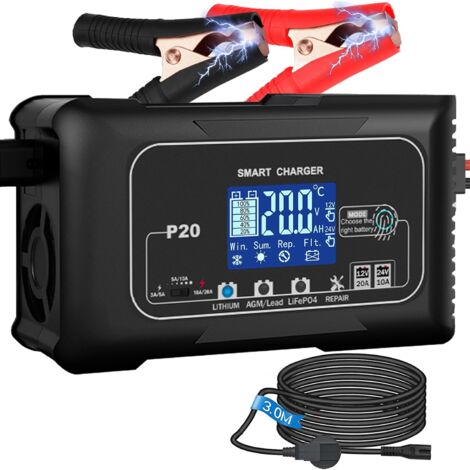 12V 20A/24V 10A Auto Intelligentes Batterieladegerät Lithium LiFePO4 AGM GEL SLA